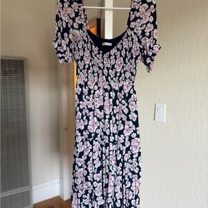 Abercrombie & Fitch Navy midi Dress with Pink Floral Print